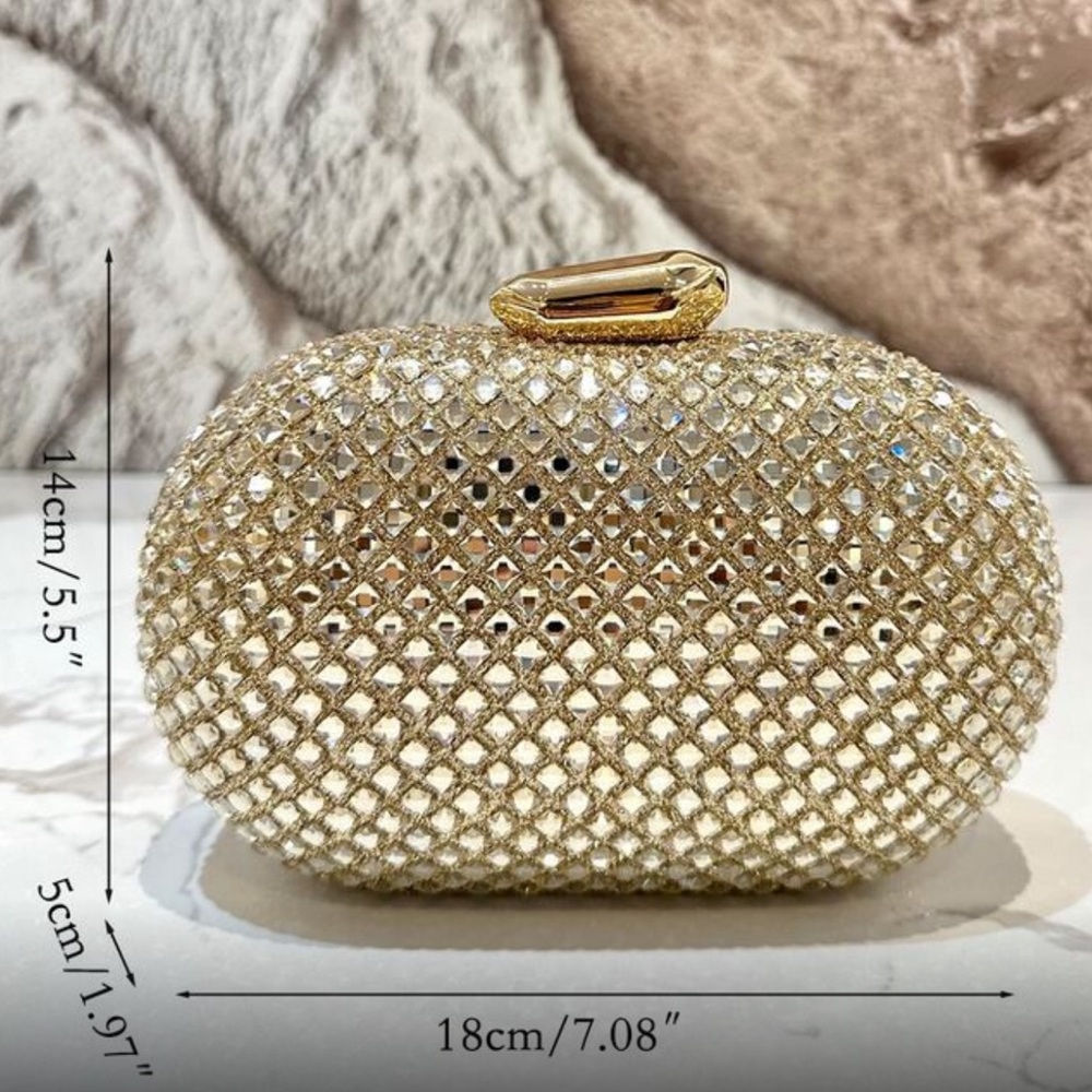 🆕 Gold Rhinestone Clutch Handbag - Picture 3 of 9